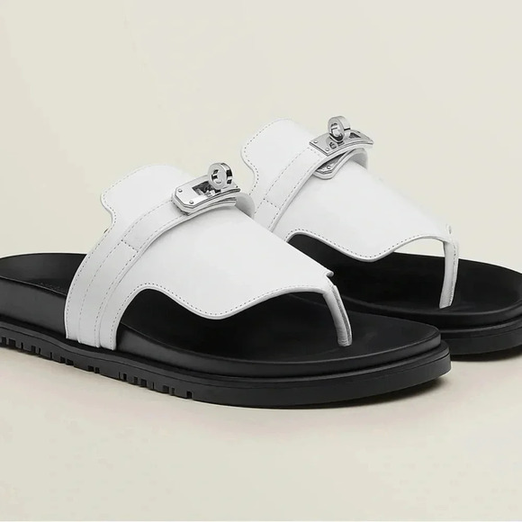 Hermes Shoes - Hermes
Calfskin Womens Elixir
Sandals Sz 38 White

New/Full set 
Receipt in pics